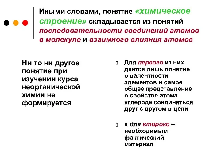 Иными словами, понятие «химическое строение» складывается из понятий последовательности соединений атомов