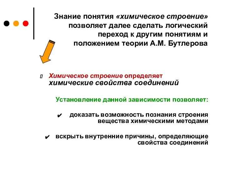 Знание понятия «химическое строение» позволяет далее сделать логический переход к другим