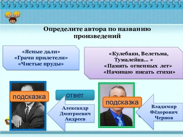 Определите автора по названию произведений «Ясные дали» «Грачи прилетели» «Чистые пруды»