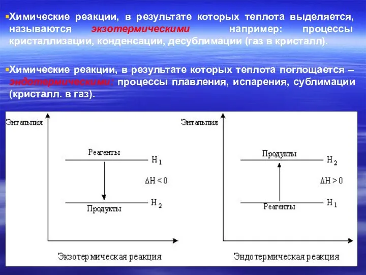 Химические реакции, в результате которых теплота выделяется, называются экзотермическими например: процессы