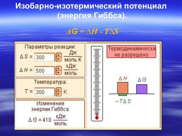 Изобарно-изотермический потенциал (энергия Гиббса). ΔG = ∆Н - Т∆S