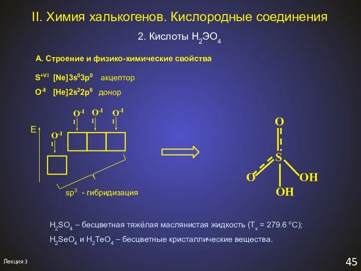 Лекция 3 45 II. Химия халькогенов. Кислородные соединения 2. Кислоты H2ЭO4