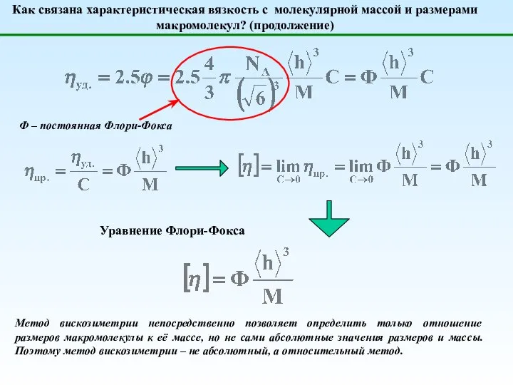 Как связана характеристическая вязкость с молекулярной массой и размерами макромолекул? (продолжение)