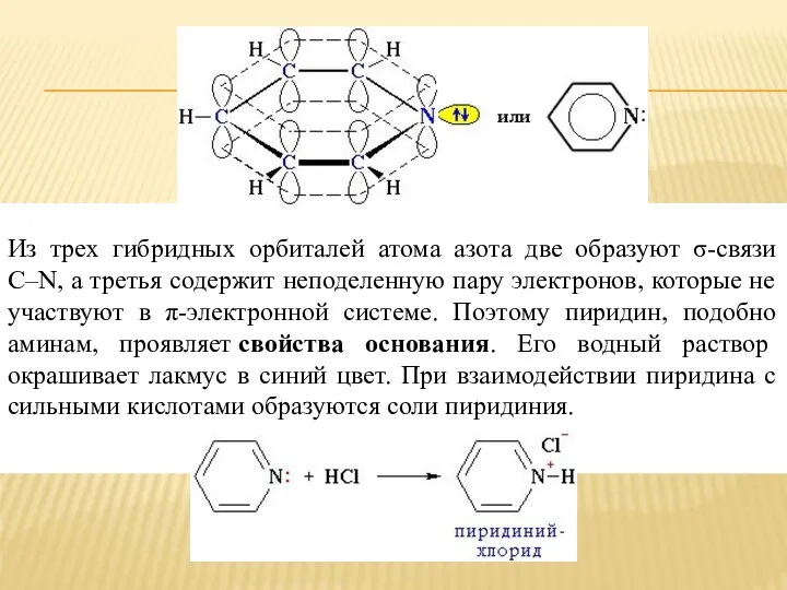 Из трех гибридных орбиталей атома азота две образуют σ-связи С–N, а