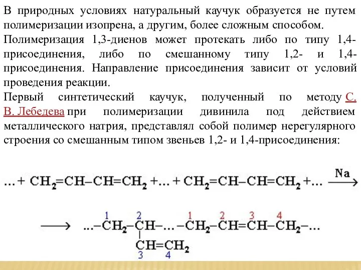 В природных условиях натуральный каучук образуется не путем полимеризации изопрена, а