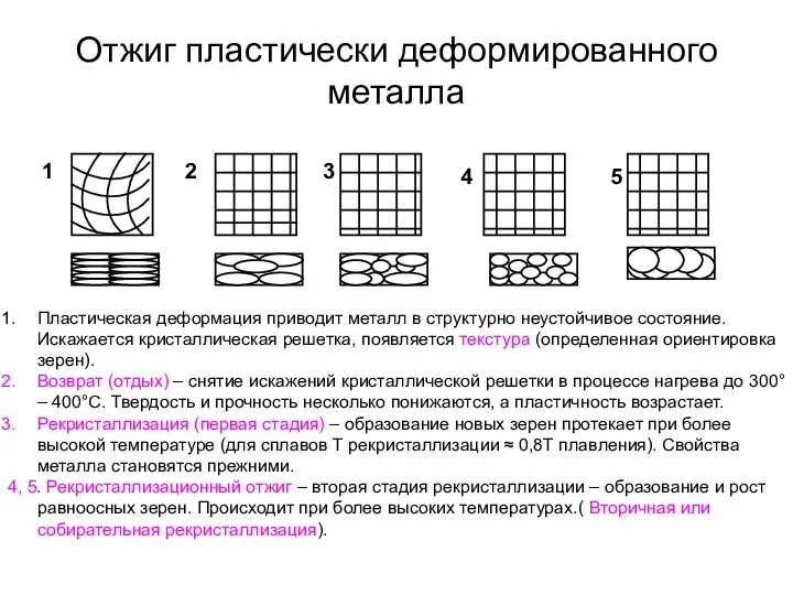 Отжиг пластически деформированного металла Пластическая деформация приводит металл в структурно неустойчивое