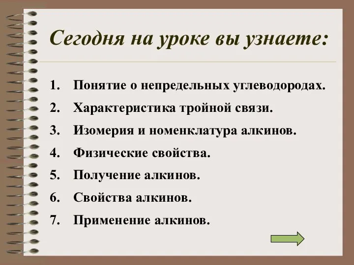 Сегодня на уроке вы узнаете: Понятие о непредельных углеводородах. Характеристика тройной