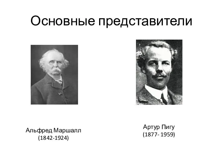 Основные представители Альфред Маршалл (1842-1924) Артур Пигу (1877- 1959)