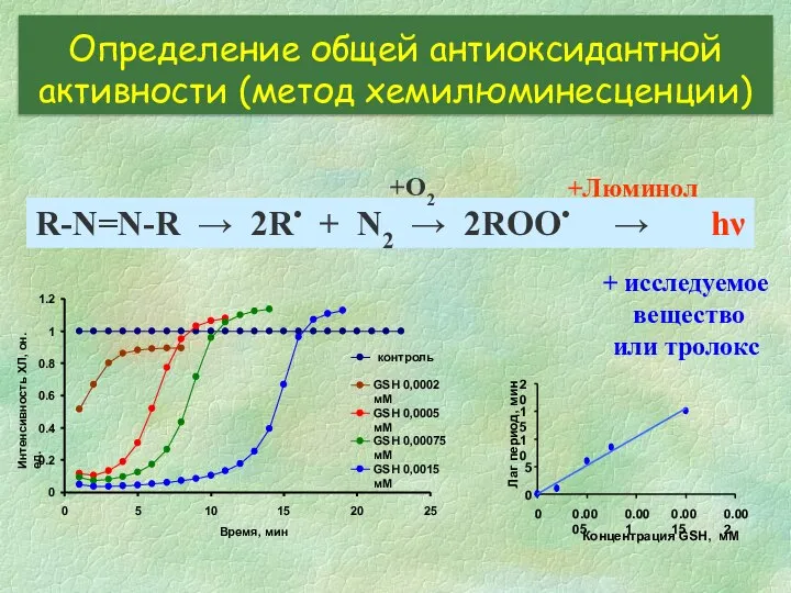 R-N=N-R → 2R• + N2 → 2ROO• → hν +O2 +Люминол