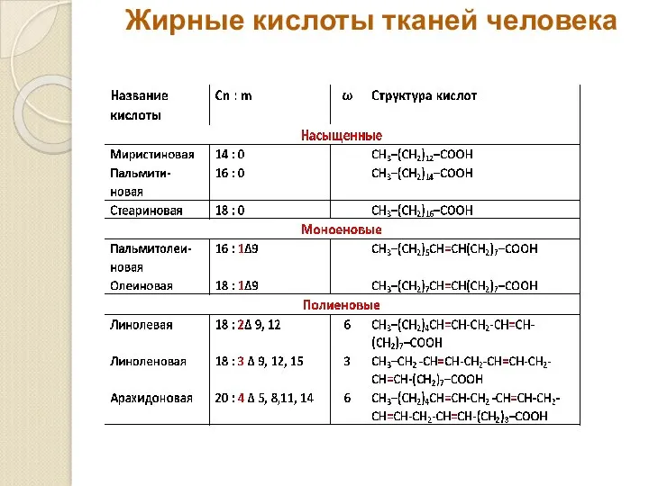 Жирные кислоты тканей человека