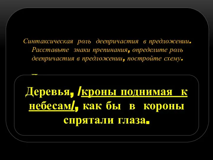 Синтаксическая роль деепричастия в предложении. Расставьте знаки препинания, определите роль деепричастия