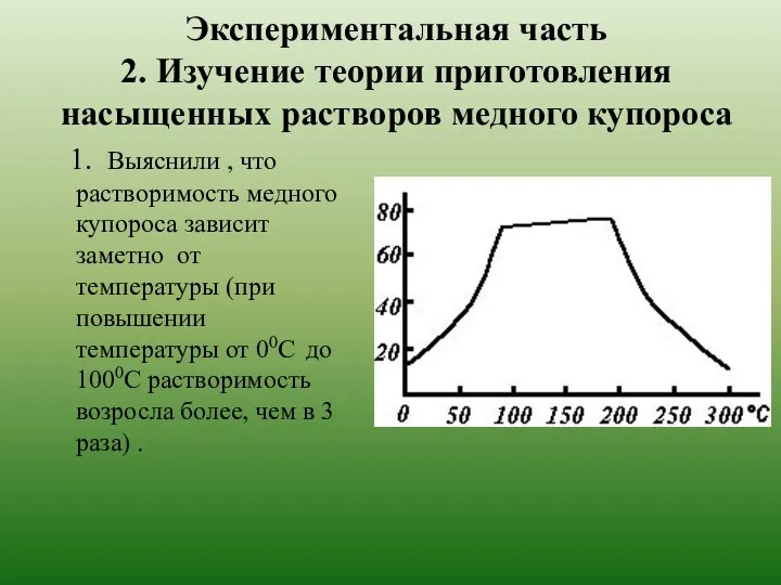 Экспериментальная часть 2. Изучение теории приготовления насыщенных растворов медного купороса 1.