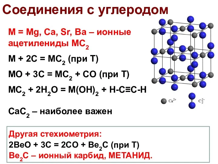 Соединения с углеродом M = Mg, Ca, Sr, Ba – ионные