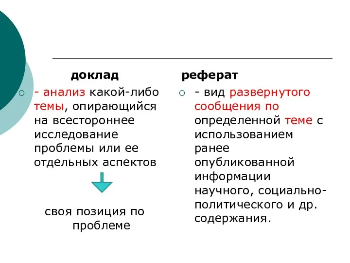 доклад - анализ какой-либо темы, опирающийся на всестороннее исследование проблемы или