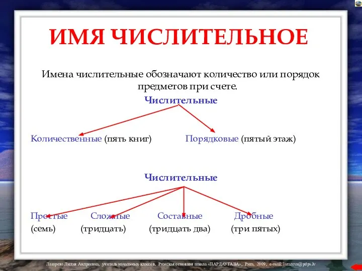 ИМЯ ЧИСЛИТЕЛЬНОЕ Имена числительные обозначают количество или порядок предметов при счете.