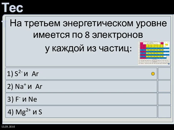 13.09.2016 На третьем энергетическом уровне имеется по 8 электронов у каждой