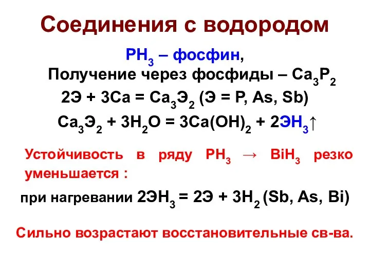 Соединения с водородом PH3 – фосфин, Получение через фосфиды – Ca3P2