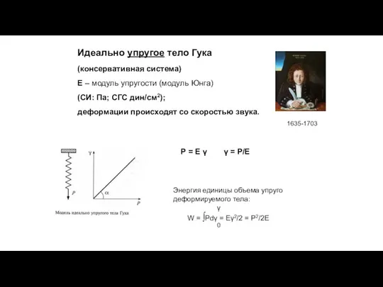 Идеально упругое тело Гука (консервативная система) Е – модуль упругости (модуль