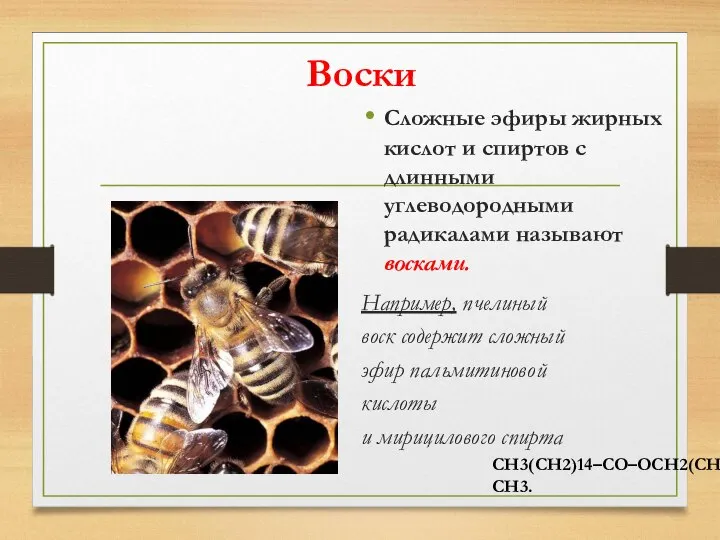 Воски Сложные эфиры жирных кислот и спиртов с длинными углеводородными радикалами