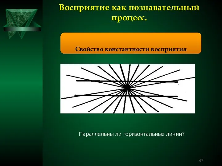 Восприятие как познавательный процесс. Свойство константности восприятия Параллельны ли горизонтальные линии?