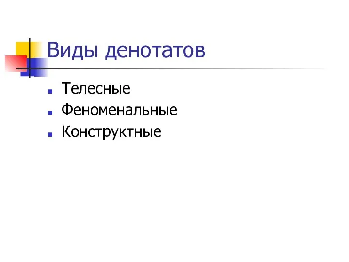 Виды денотатов Телесные Феноменальные Конструктные