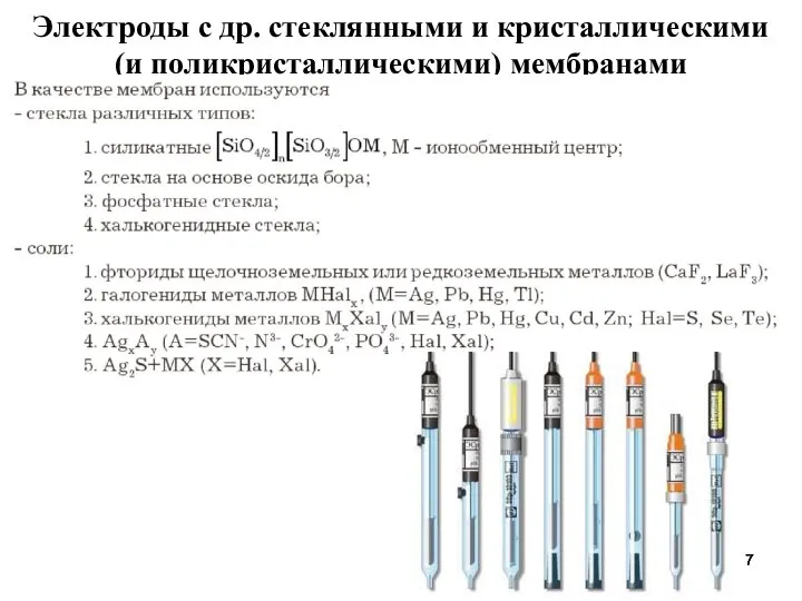 Электроды с др. стеклянными и кристаллическими (и поликристаллическими) мембранами