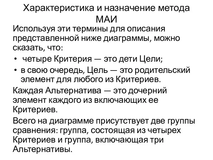 Характеристика и назначение метода МАИ Используя эти термины для описания представленной