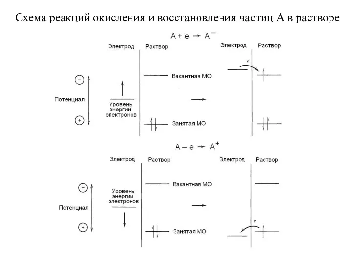 Схема реакций окисления и восстановления частиц А в растворе