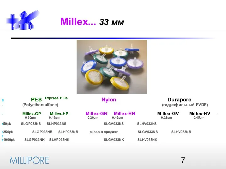 Millex... 33 мм PES Express Plus Nylon Durapore (Polyethersulfone) (гидрофильный PVDF)