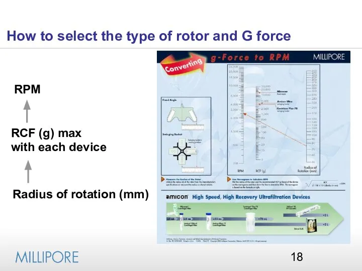 How to select the type of rotor and G force RPM