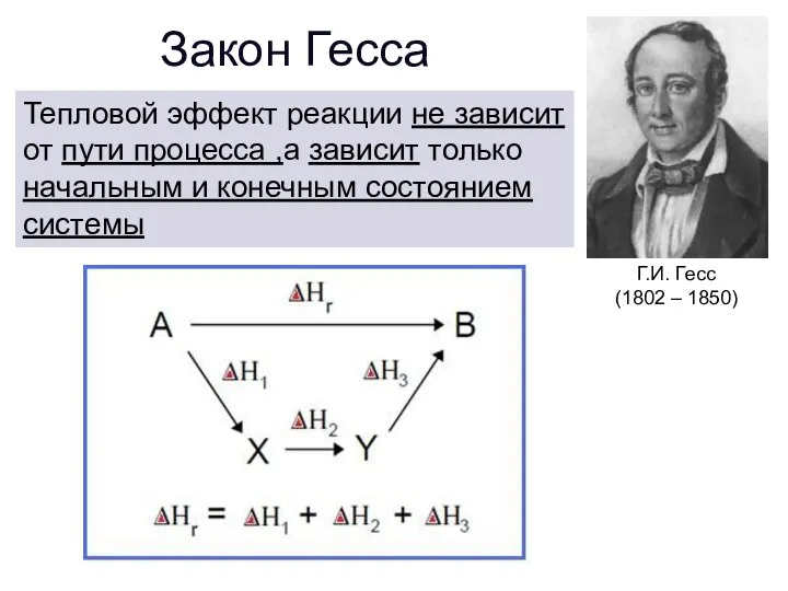 Закон Гесса Тепловой эффект реакции не зависит от пути процесса ,а