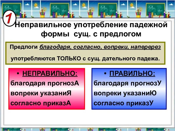 Предлоги благодаря, согласно, вопреки, наперерез употребляются ТОЛЬКО с сущ. дательного падежа.