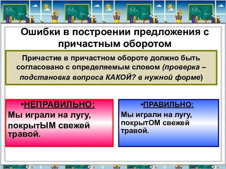 Причастие в причастном обороте должно быть согласовано с определяемым словом (проверка