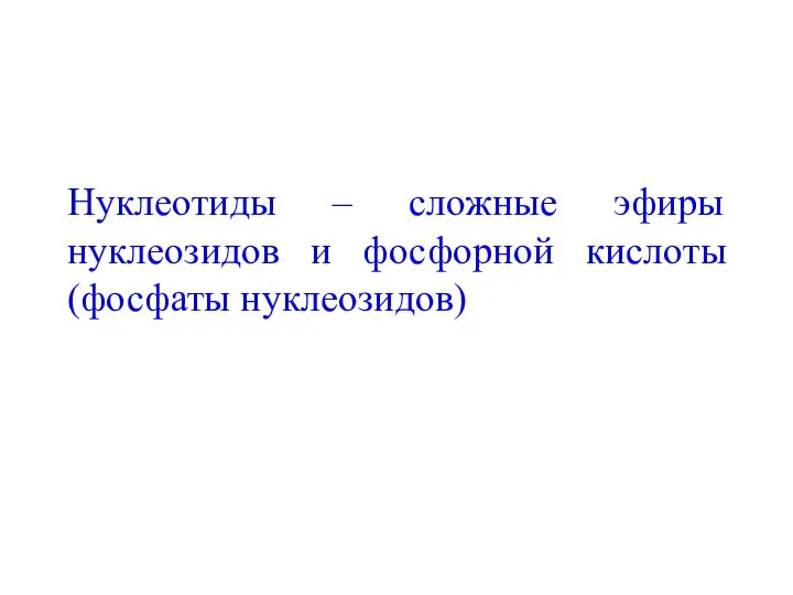 Нуклеотиды – сложные эфиры нуклеозидов и фосфорной кислоты (фосфаты нуклеозидов)