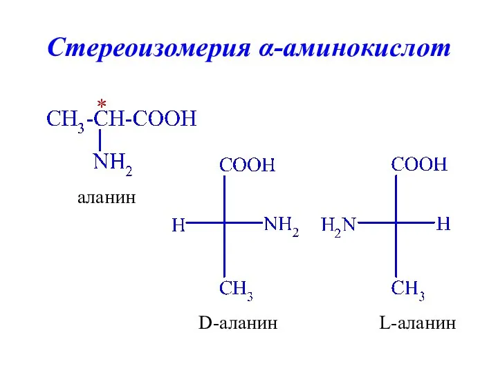 Стереоизомерия α-аминокислот аланин L-аланин D-аланин