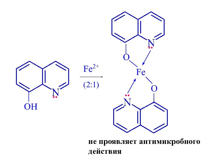 Fe2+ (2:1) не проявляет антимикробного действия .. .. ..