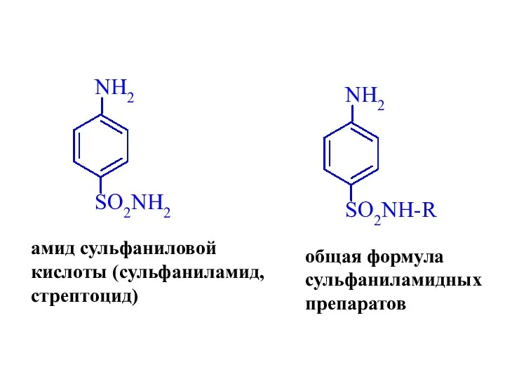 амид сульфаниловой кислоты (сульфаниламид, стрептоцид) общая формула сульфаниламидных препаратов