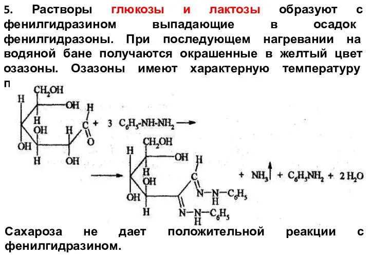 5. Растворы глюкозы и лактозы образуют с фенилгидразином выпадающие в осадок