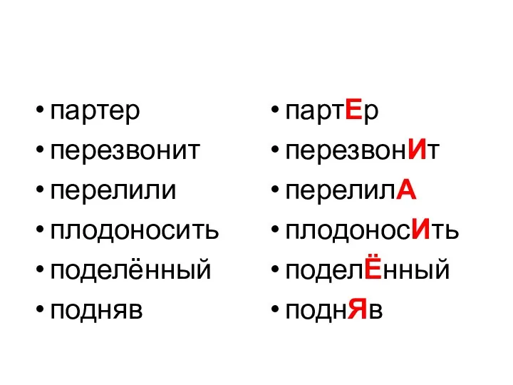 партер перезвонит перелили плодоносить поделённый подняв партЕр перезвонИт перелилА плодоносИть поделЁнный поднЯв