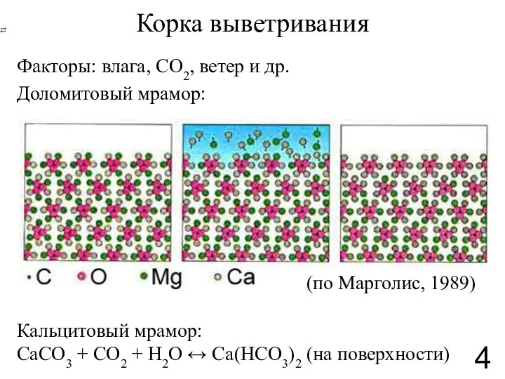 Корка выветривания Факторы: влага, CO2, ветер и др. Доломитовый мрамор: (по