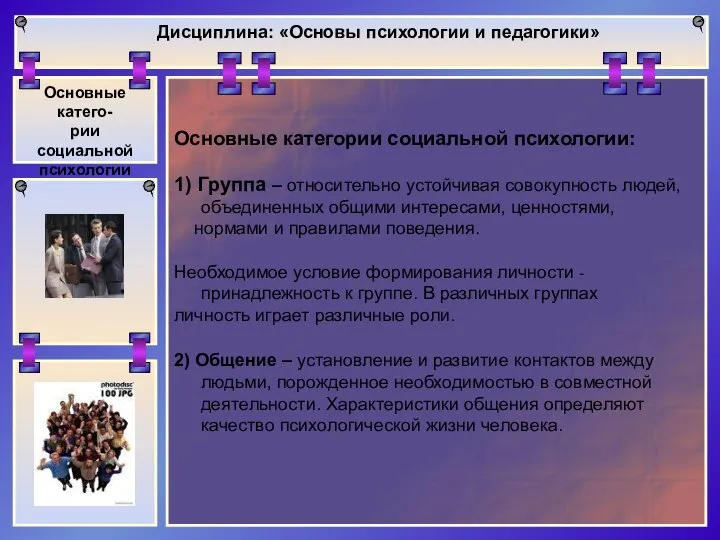 Дисциплина: «Основы психологии и педагогики» Основные катего- рии социальной психологии