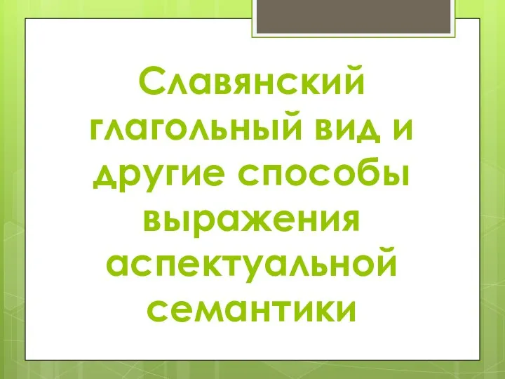 Славянский глагольный вид и другие способы выражения аспектуальной семантики