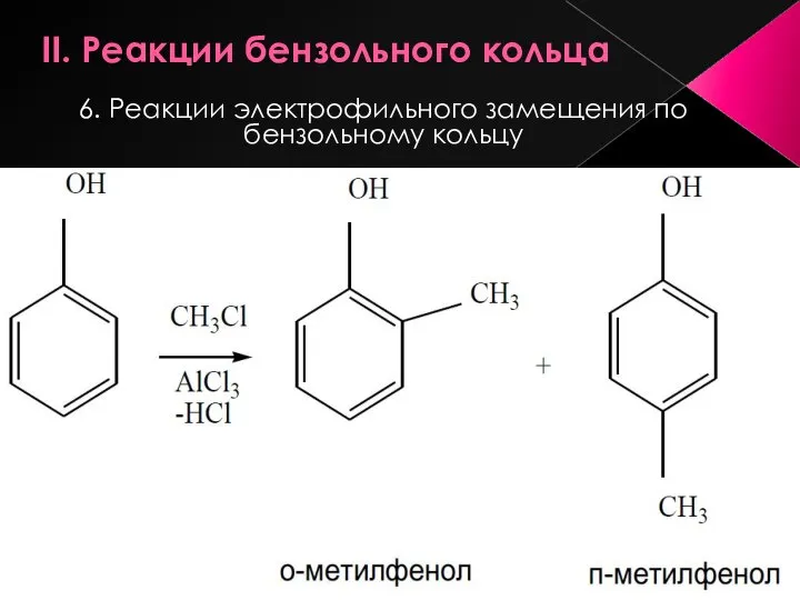 II. Реакции бензольного кольца 6. Реакции электрофильного замещения по бензольному кольцу