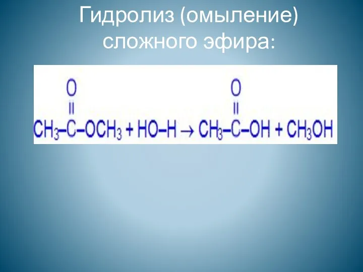 Гидролиз (омыление) сложного эфира: