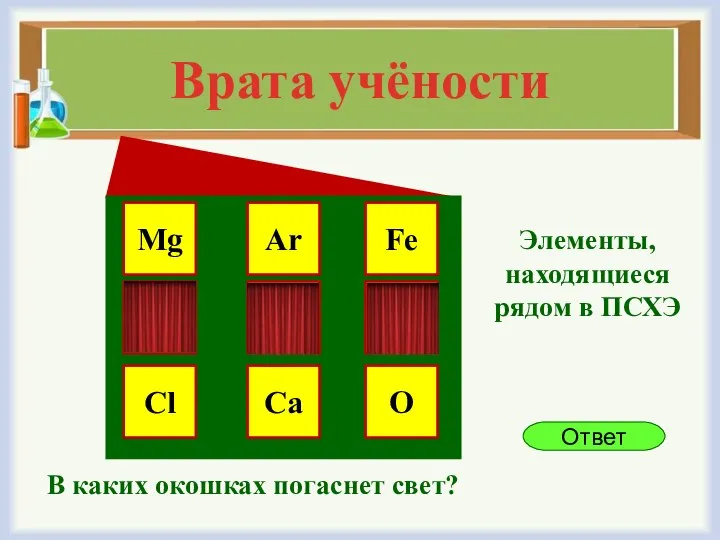 Ответ Mg Ar Fe Na O Ca Cl Li K В