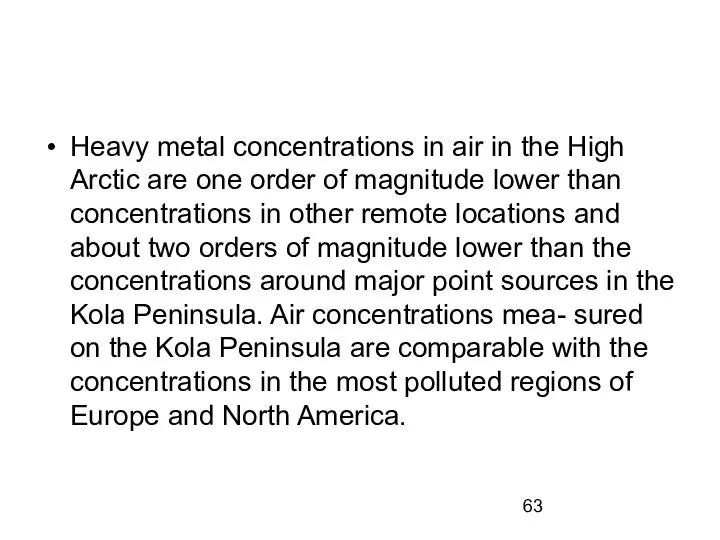 Heavy metal concentrations in air in the High Arctic are one