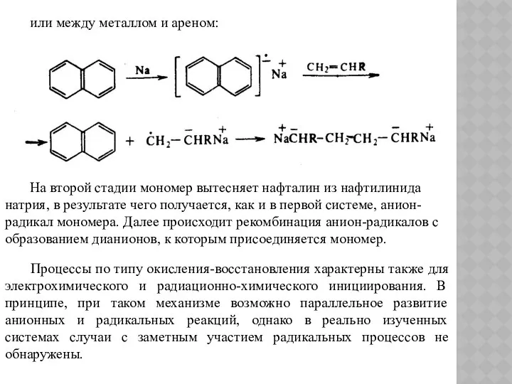 или между металлом и ареном: На второй стадии мономер вытесняет нафталин