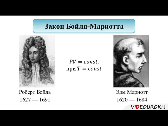 Роберт Бойль 1627 — 1691 Эдм Мариотт 1620 — 1684 Закон Бойля-Мариотта