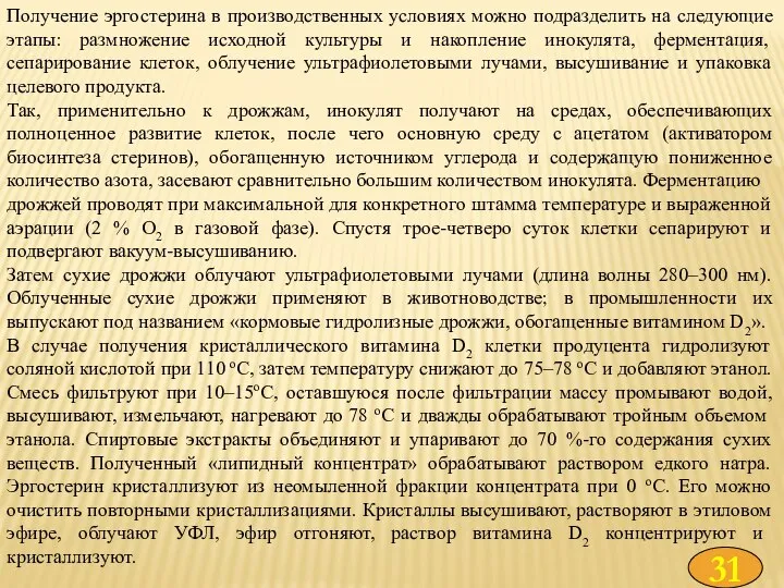 Получение эргостерина в производственных условиях можно подразделить на следующие этапы: размножение