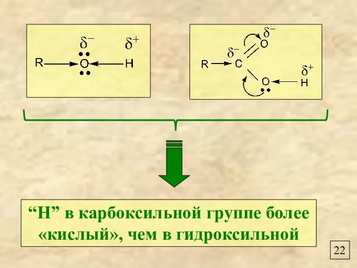 22 “Н” в карбоксильной группе более «кислый», чем в гидроксильной